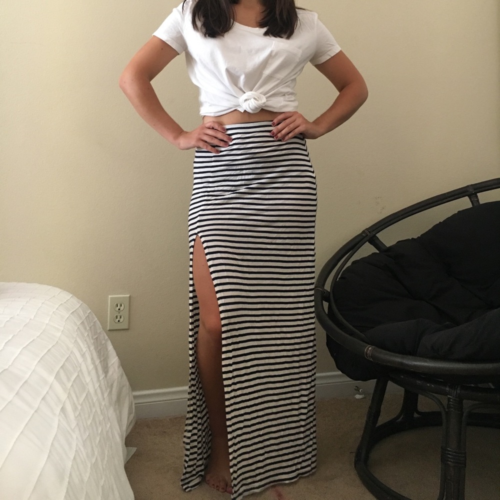 Blue and white stripped maxi skirt
